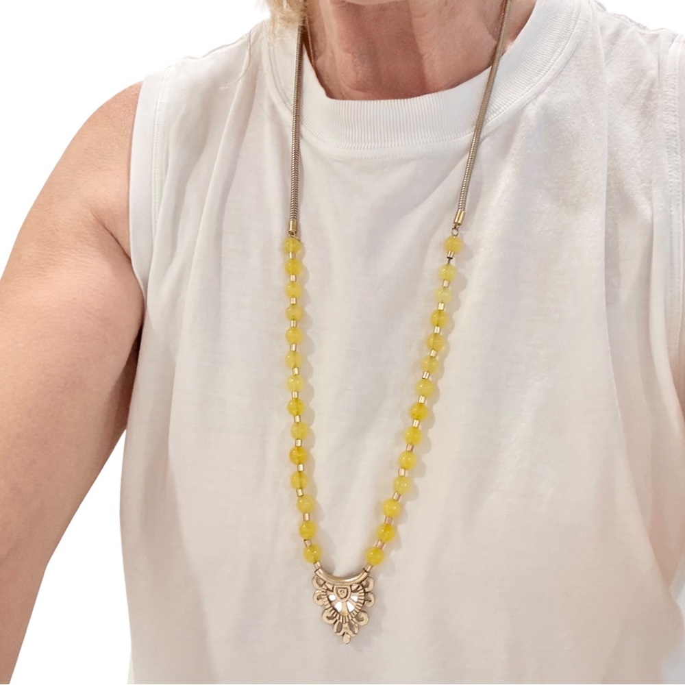5 for $25!! Beautiful Yellow Beaded and Gold Chain Necklace